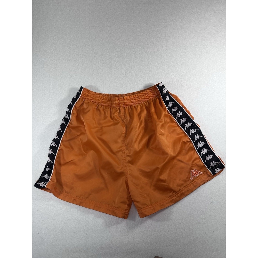 Kappa Shorts Mens Large Orange Nylon Track Side Tape Logo Athletic Gym Soccer